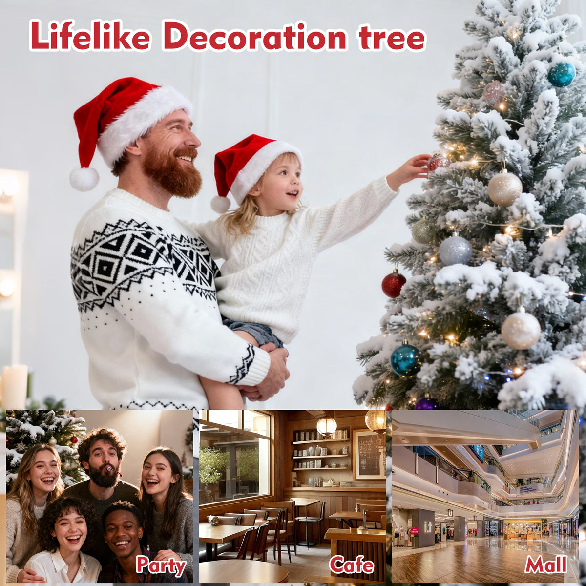 7.5Ft Artificial Christmas Tree, Snow Flocked Christmas Pine Tree, with 450 Warm White Lights, 1200 White Tips Branch, Metal Stand for Xmas Holiday, Indoor and Outdoor Decor