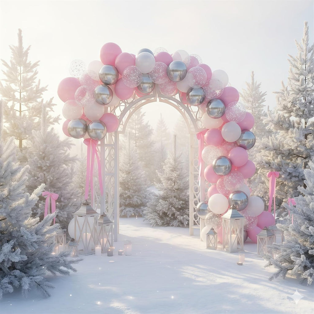 Pink and Silver Balloons, 60Pcs Winter Onederland Party Decorations, Pastel Light Pink Pearl White Metallic Silver Latex Balloon with Snowflake Balloon for Winter Wonderland Baby Shower Birthday Decor