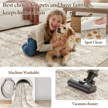 3X5 Area Rug: Washable Non Slip Soft Abstract Brown Entry Rugs
