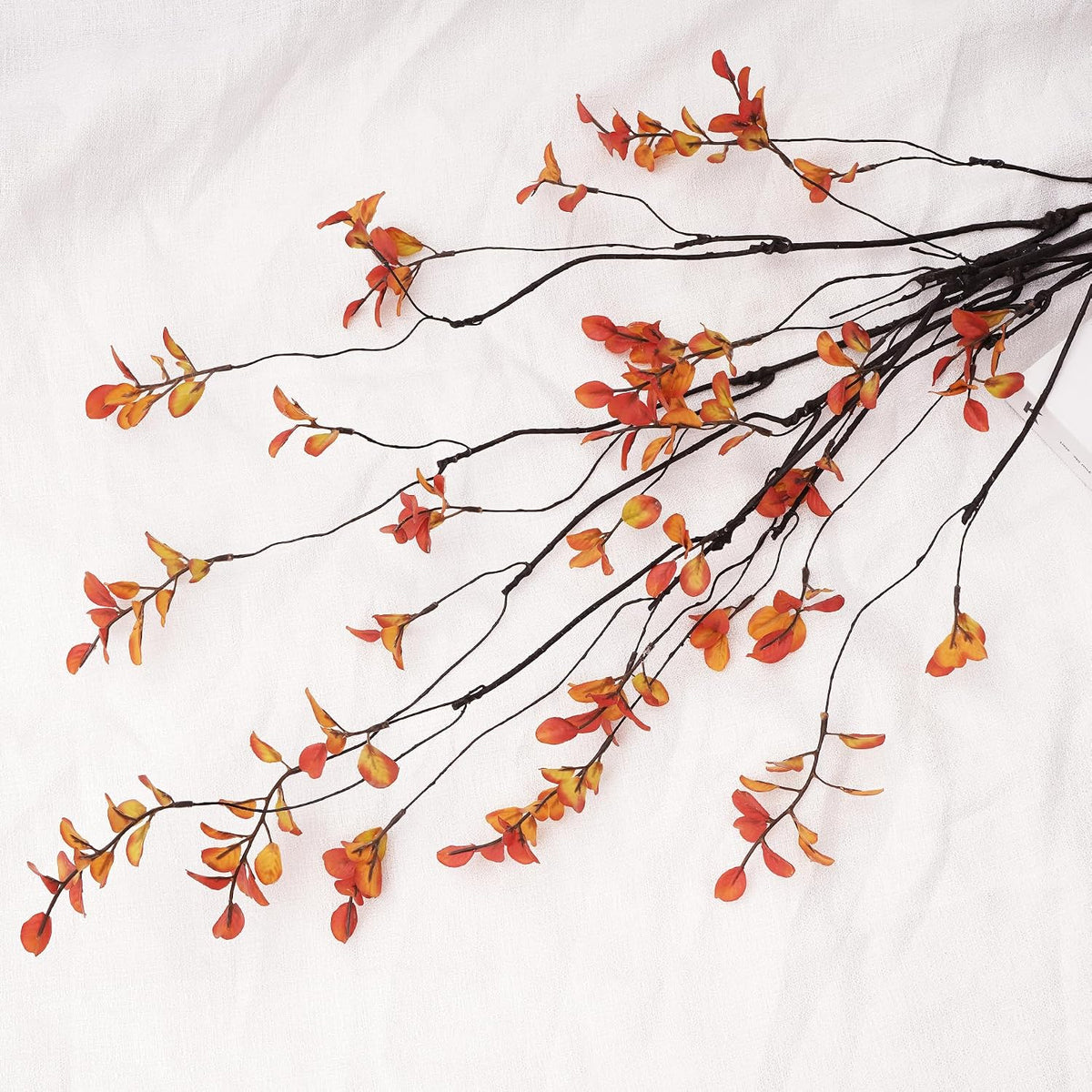 4 Pcs Fall Stems for Vases, 35.4 Inch Artificial Ficus Branches, Faux Eucalyptus Stems and Fake Fall Leaves for Autumn Table Centerpiece Home Decor, Orange, Vase Not Included