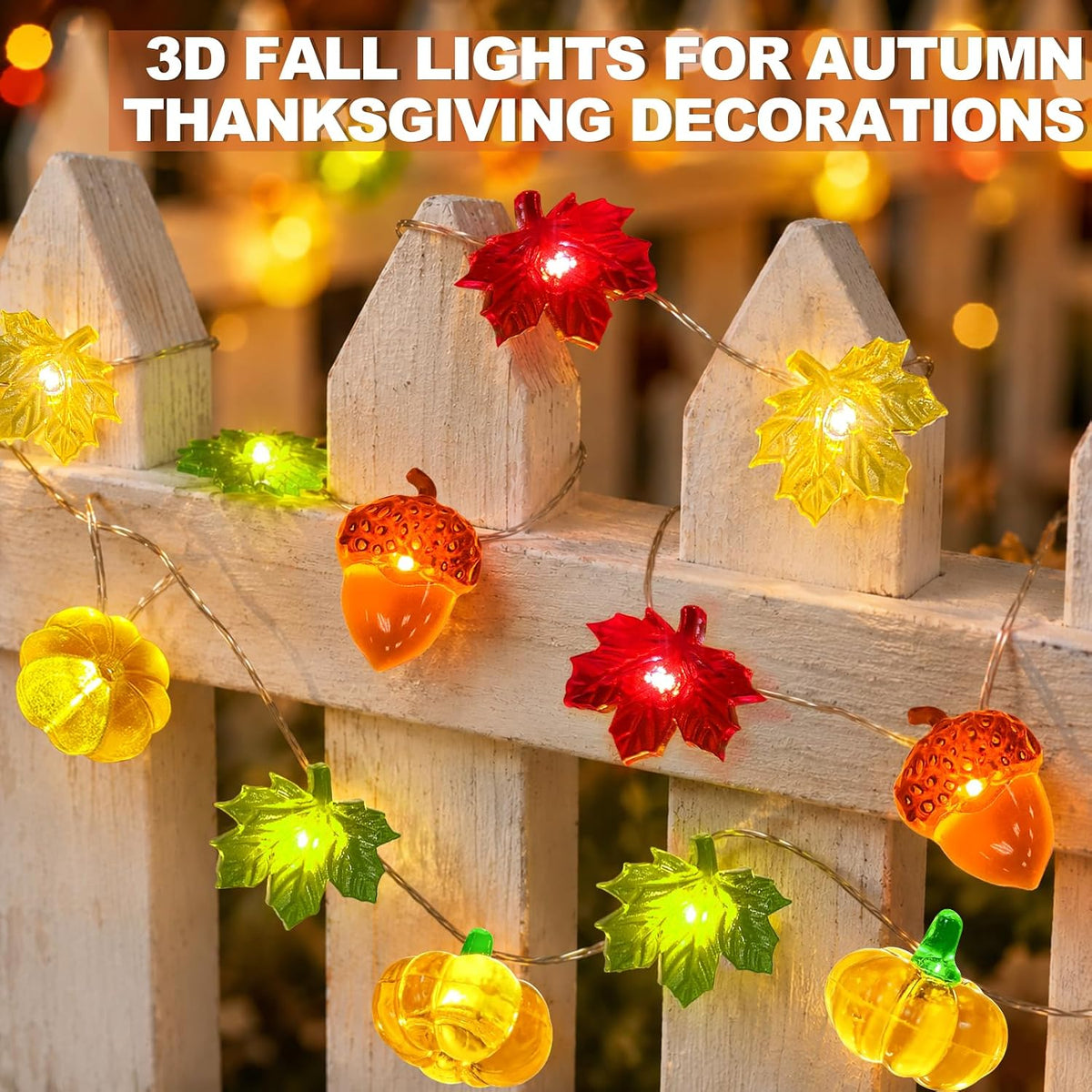 Enchanting 20 LED 3D Pumpkin Fall Lights - 6.56Ft Thanksgiving Home Decor