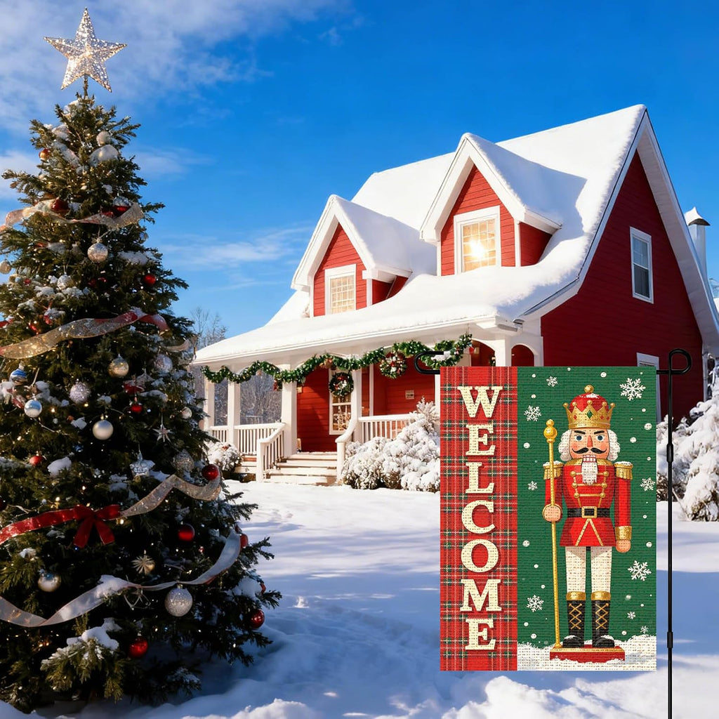 Christmas Nutcracker Santa Plaid Garden Flag 12X18 Inch Yard Decor