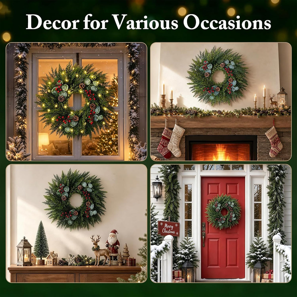 Festive 24-Inch Norfolk Pine Christmas Wreath for Front Door Decor