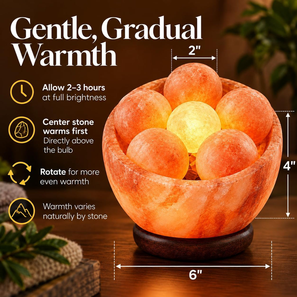 Himalayan Salt Lamp Bowl with 6 Himalayan Salt Massage Stones, Dimmable Pink Rock Salt Lamp for Bedroom, Office Desk & Meditation Room, Spa Decor, Relaxation Home Decor Gifts for Men & Women