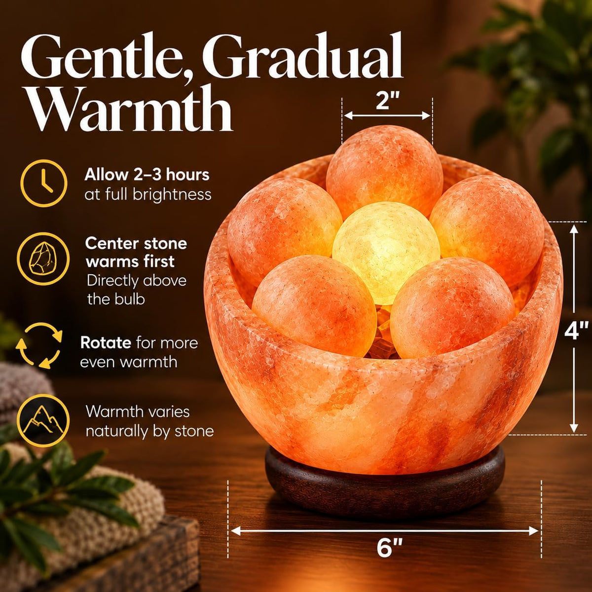 Himalayan Salt Lamp Bowl with 6 Himalayan Salt Massage Stones, Dimmable Pink Rock Salt Lamp for Bedroom, Office Desk & Meditation Room, Spa Decor, Relaxation Home Decor Gifts for Men & Women