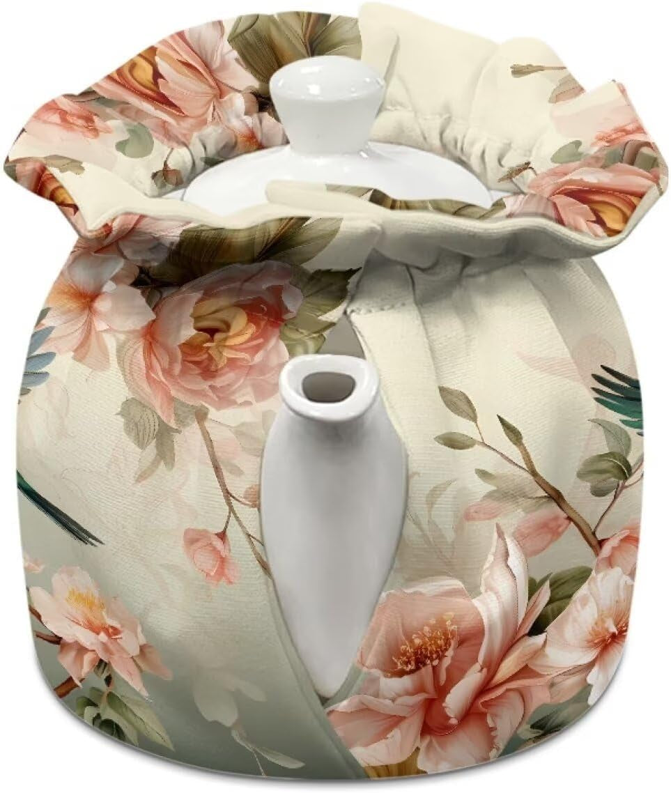 Hummingbird Tea Cozy for Teapot Insulated Rose Hibiscus Tea Pot Cozy for Keeping Warm for Gift Cup Cozy Home Kitchen Decorative