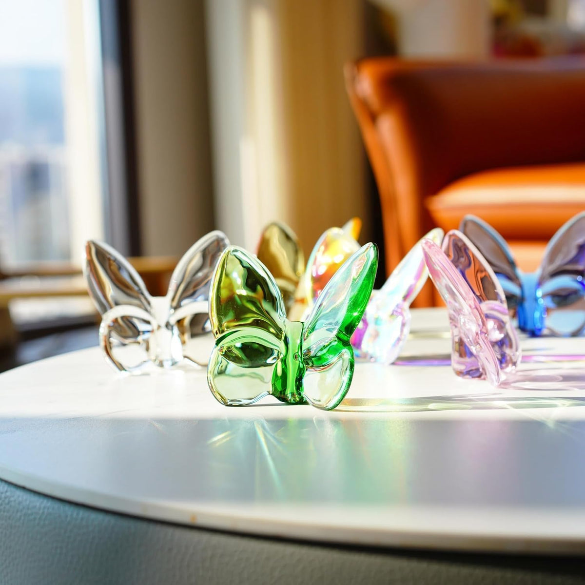 3" Crystal Butterfly Figurine, Green Glass Butterfly Statue, Glass Ornament