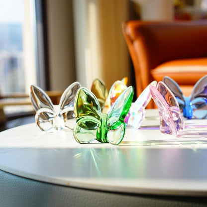 3" Crystal Butterfly Figurine, Green Glass Butterfly Statue, Glass Ornament