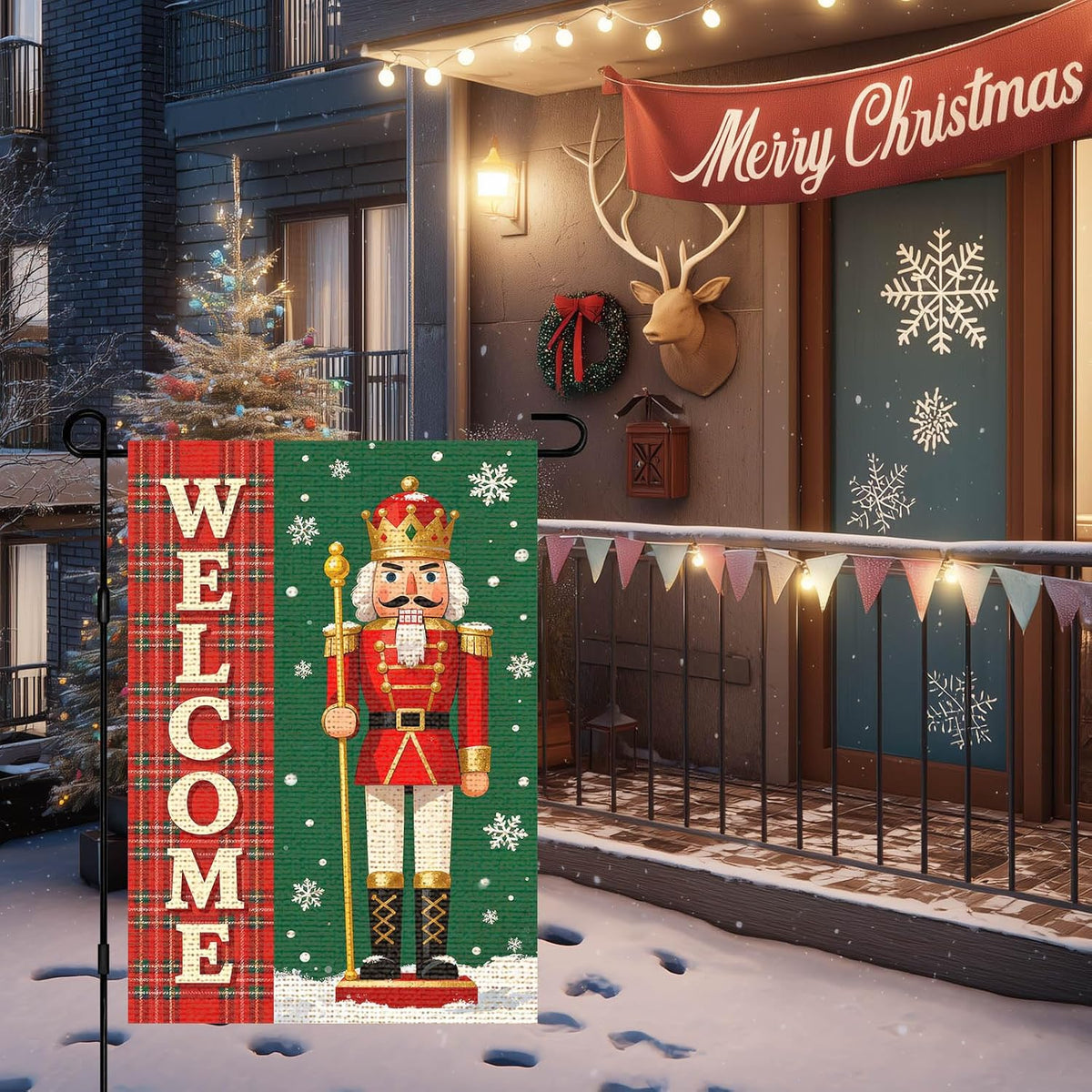 Christmas Nutcracker Santa Plaid Garden Flag 12X18 Inch Yard Decor