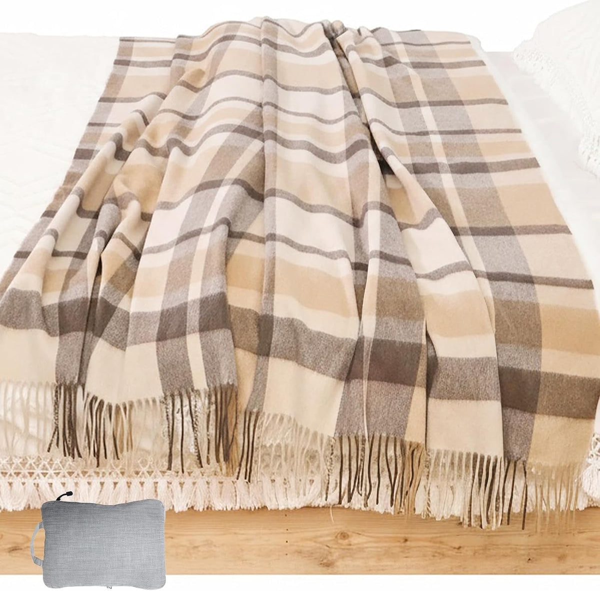 Pure Wool Throw Blanket Plaid Tartan Blankets 55X83 Inch,1.5Lb