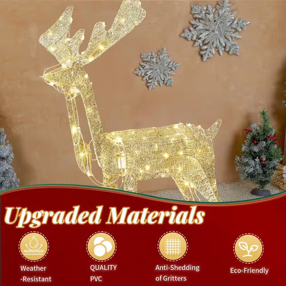 3. 6Ft Pre-Lit Golden Motorized Reindeer Christmas Decor with Shaking Head