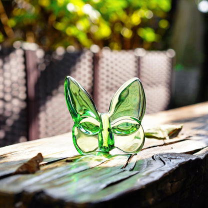 3" Crystal Butterfly Figurine, Green Glass Butterfly Statue, Glass Ornament