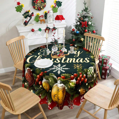 Christmas Wreath round Tablecloth Merry Christmas round Tablecloth 60 Inches Winter Christmas Home Decor round Tablecloth Red Berry Pine Branch Christmas Ball Decorative Tablecovers