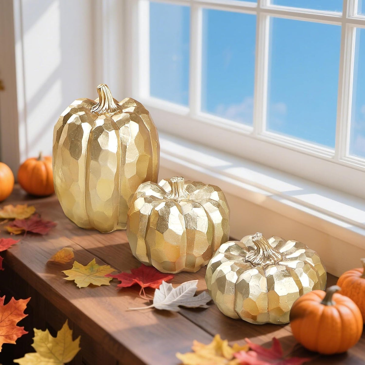 3-Pack Gold Fall Pumpkin Decor - Elegant Table Centerpieces for Autumn Home Styling