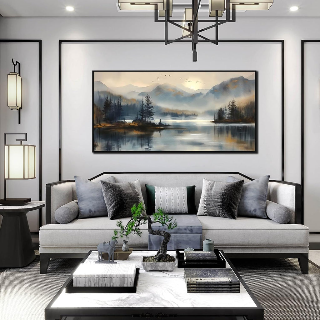 Landscape Wall Art for Living Room - Mountain Art Wall Decor for Office - Large Picture Frames for Wall Size 29" X 59"