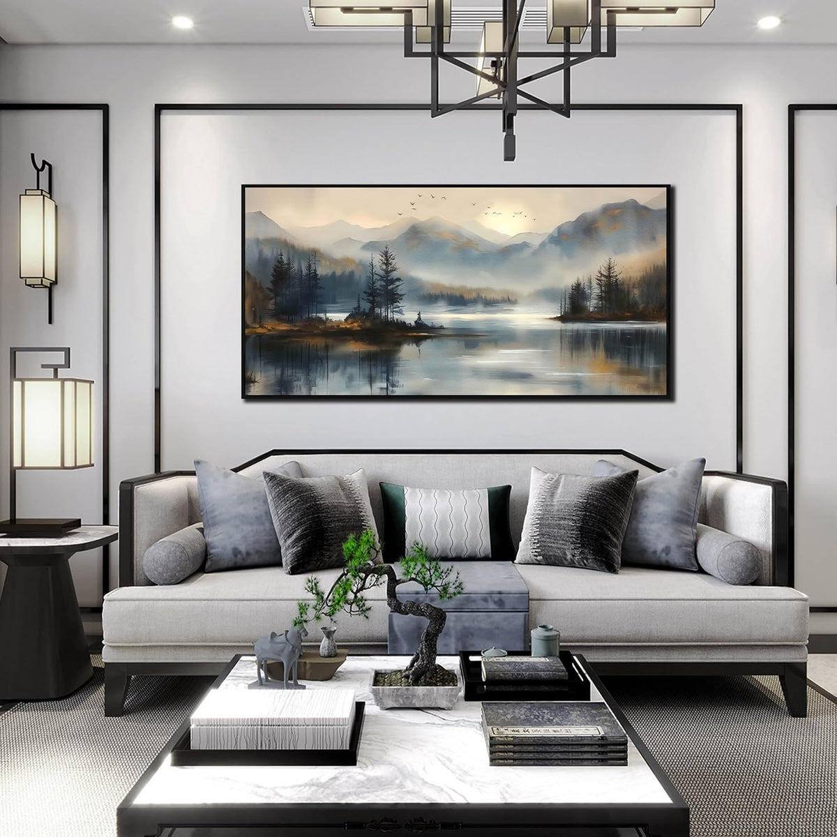 Landscape Wall Art for Living Room - Mountain Art Wall Decor for Office - Large Picture Frames for Wall Size 29" X 59"