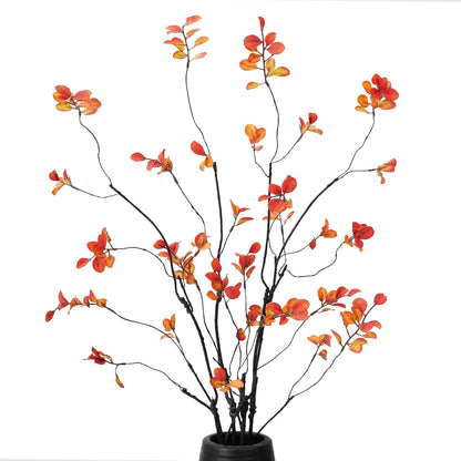 4 Pcs Fall Stems for Vases, 35.4 Inch Artificial Ficus Branches, Faux Eucalyptus Stems and Fake Fall Leaves for Autumn Table Centerpiece Home Decor, Orange, Vase Not Included
