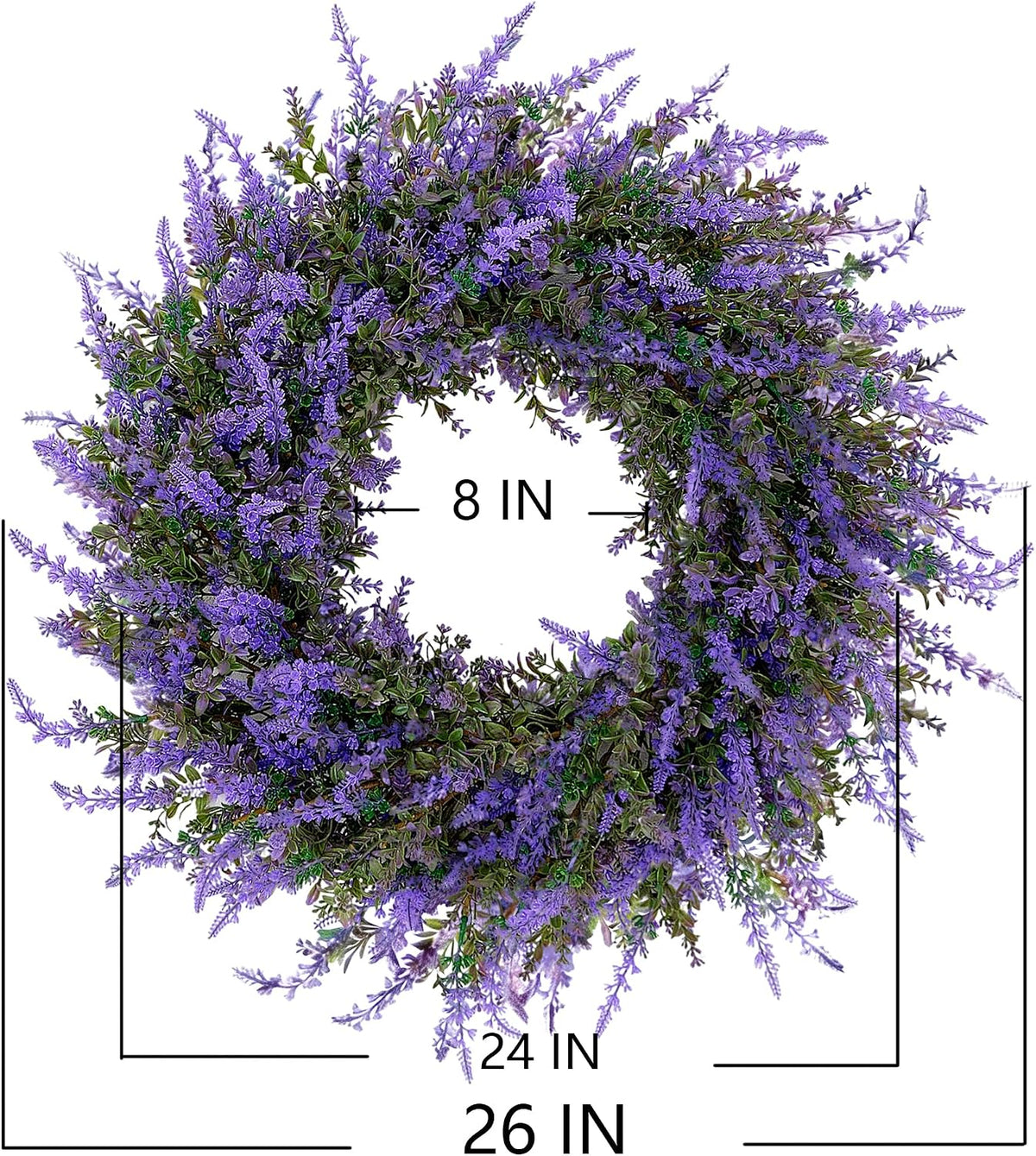 26" Purple Lavender and Eucalyptus Wreath - Artificial Farmhouse Front Door Decor for Porch, Window, Wall | Spring, Summer, Fall Home Decor Gift