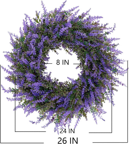 26" Purple Lavender and Eucalyptus Wreath - Artificial Farmhouse Front Door Decor for Porch, Window, Wall | Spring, Summer, Fall Home Decor Gift