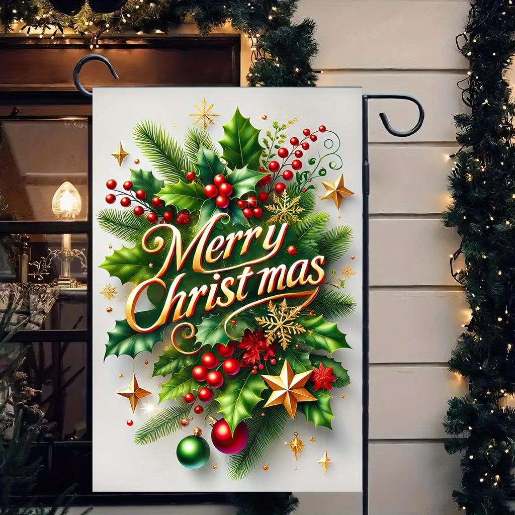 Christmas Garden Flag 12X18 Inch, Holly Berry Holiday Yard Decor