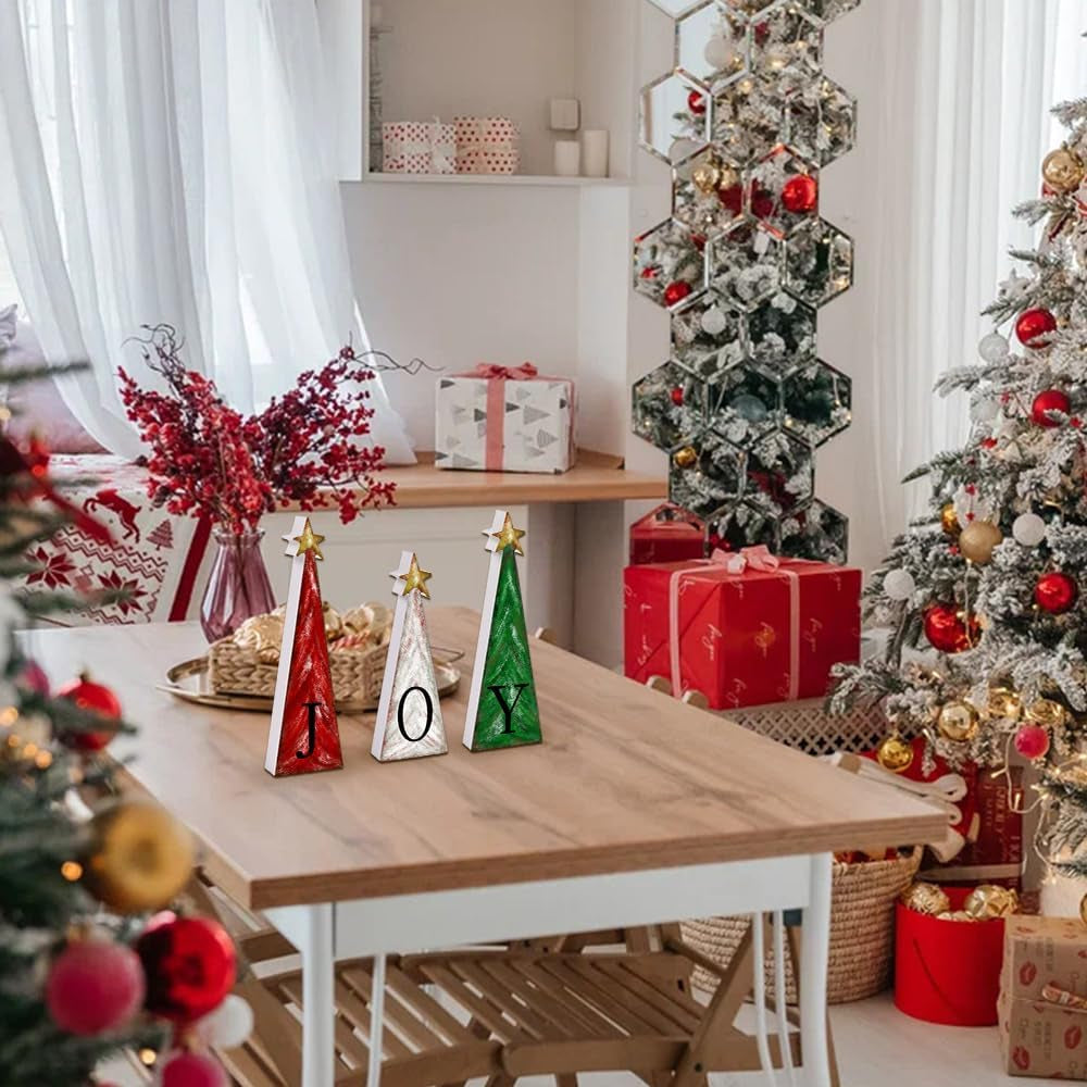 3 PCS Christmas Tree Wooden Tabletop Decoration Party Supplies