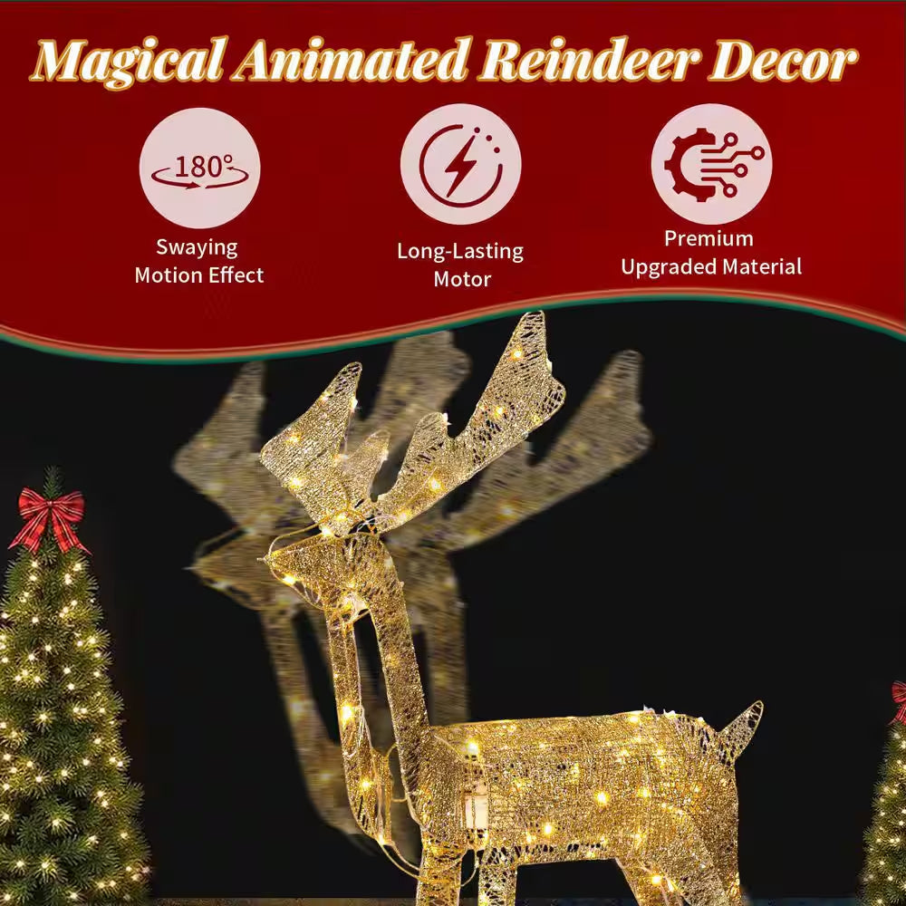 3. 6Ft Pre-Lit Golden Motorized Reindeer Christmas Decor with Shaking Head