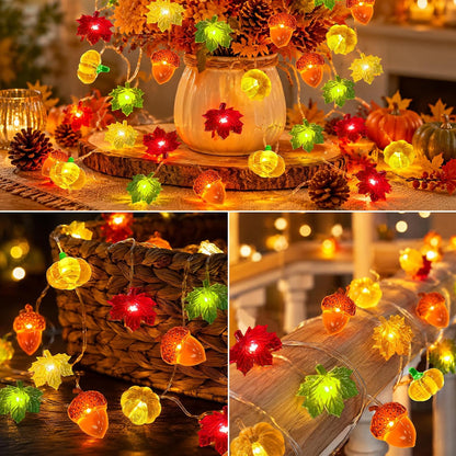Enchanting 20 LED 3D Pumpkin Fall Lights - 6.56Ft Thanksgiving Home Decor