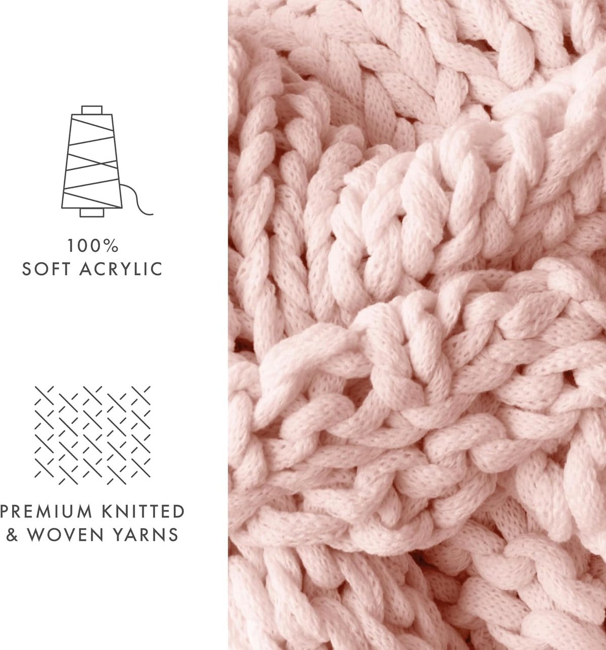 Beddings Oversized Chunky Knit Throw Blanket Acrylic Hypoallergenic - 47'' X 59'' Cozy Home Accent for Snuggling, Lounging, and Stylish Décor (Blush)