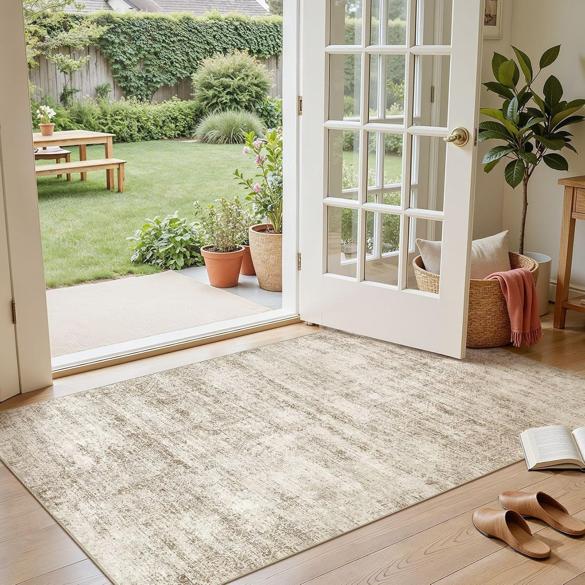 3X5 Area Rug: Washable Non Slip Soft Abstract Brown Entry Rugs