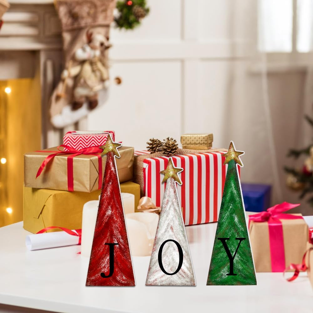3 PCS Christmas Tree Wooden Tabletop Decoration Party Supplies