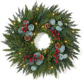 Festive 24-Inch Norfolk Pine Christmas Wreath for Front Door Decor