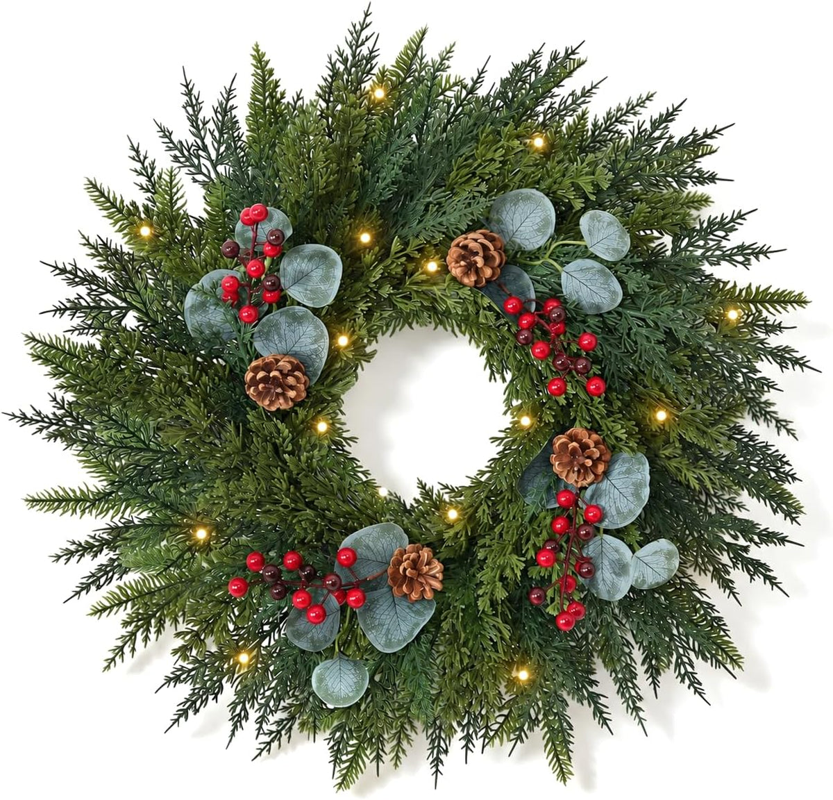 Festive 24-Inch Norfolk Pine Christmas Wreath for Front Door Decor
