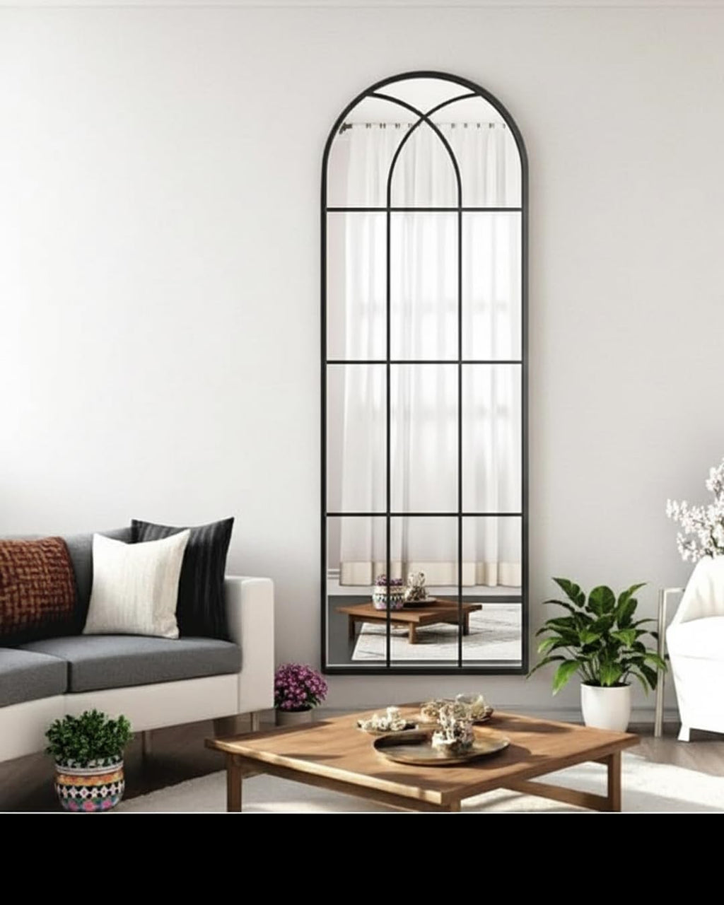 Arched Full Body Mirror 56" X 22"Black Window Wall Mirror