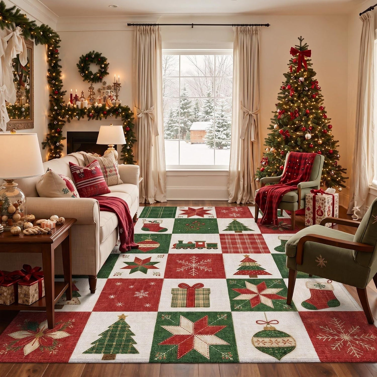 2X3 Christmas Rug for Entryway, Antique Red Mat Washable Non Slip