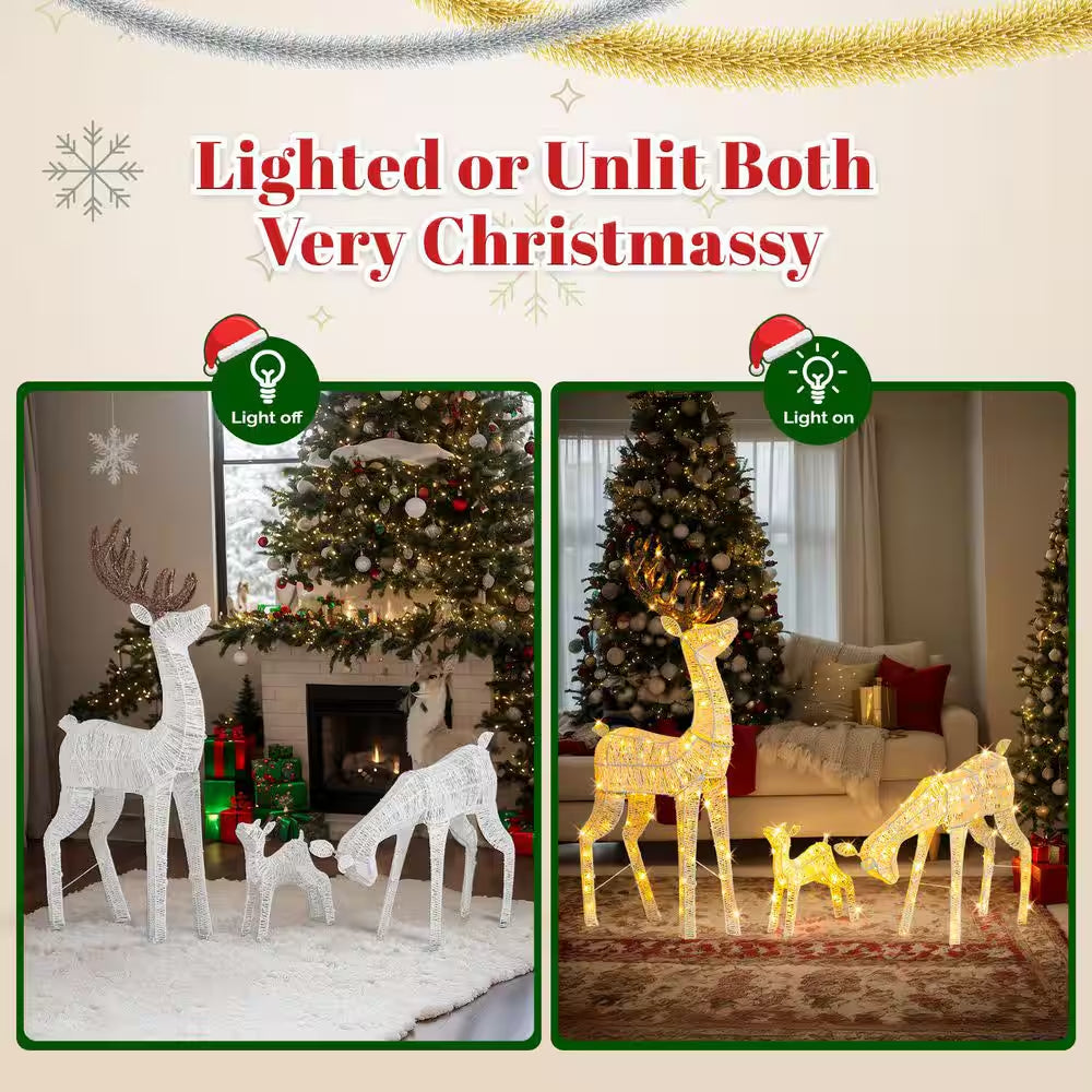 60 In. LED Metal Deer Family with 280 LED Warm White Lights Christmas Yard Decoration