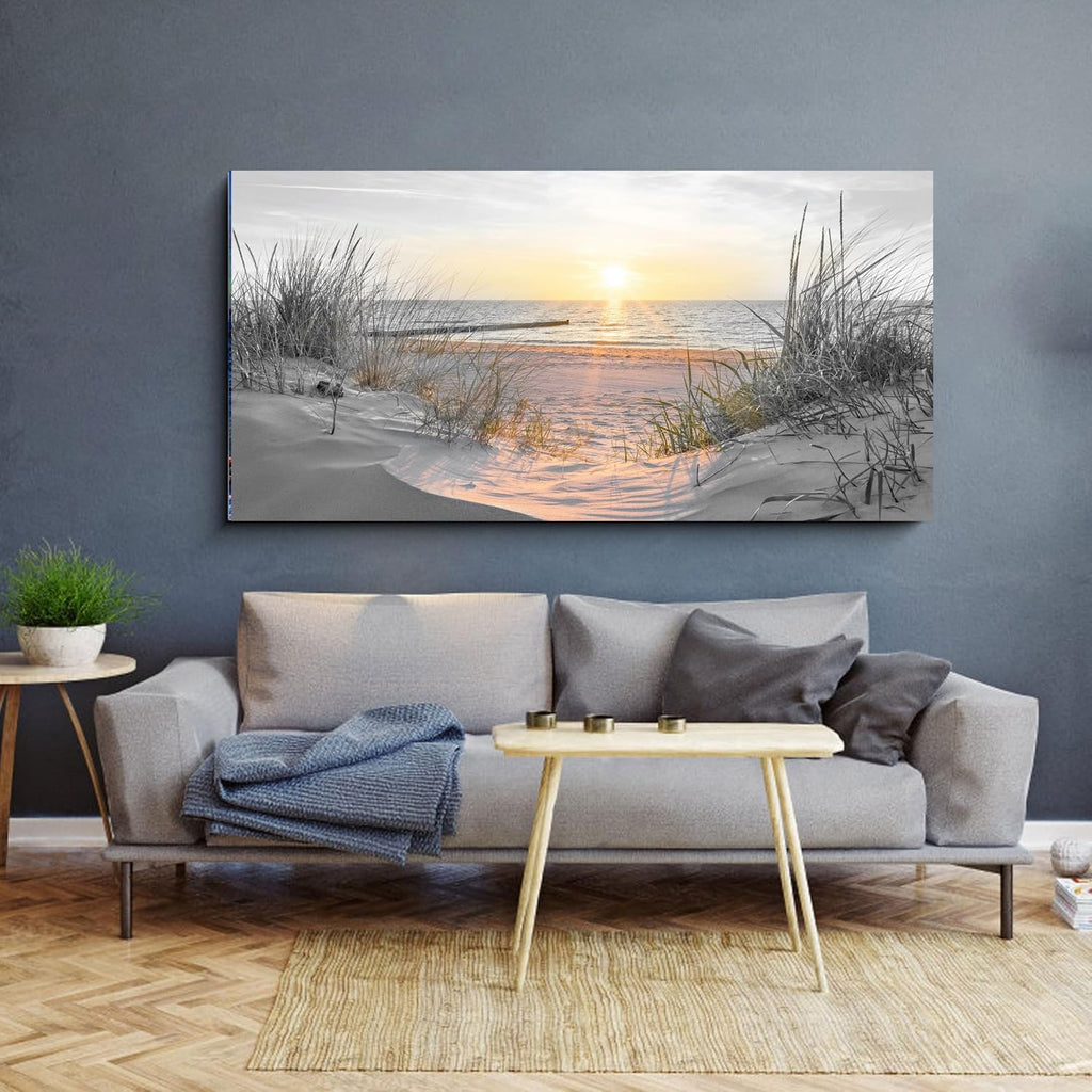 -Black and White Sunset Beach Wall Art Coastal Room Decor Ocean Picture for Living Room Wall Art Bedroom Seascape Artwork Prints Sea Scene Painting Modern Bathroom Office Decor