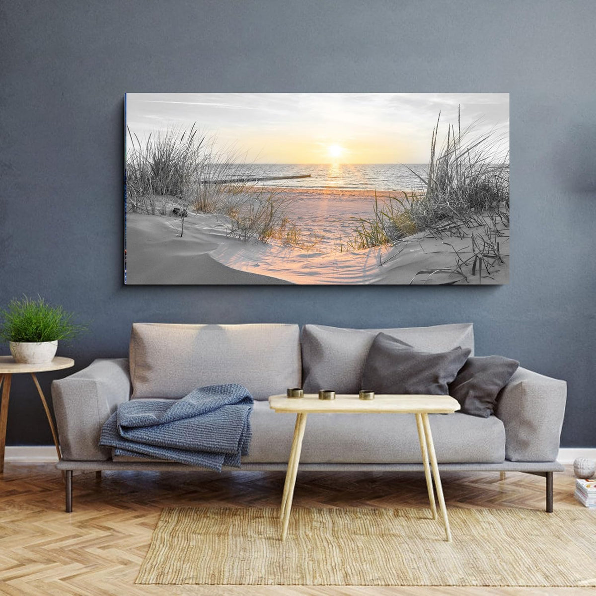 -Black and White Sunset Beach Wall Art Coastal Room Decor Ocean Picture for Living Room Wall Art Bedroom Seascape Artwork Prints Sea Scene Painting Modern Bathroom Office Decor