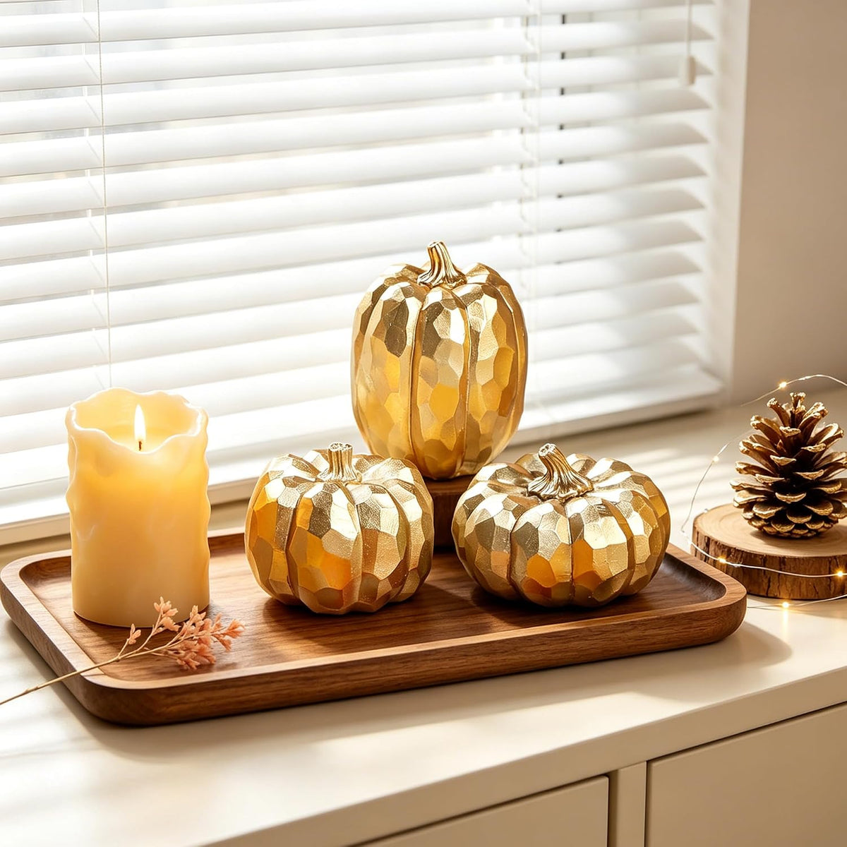 3-Pack Gold Fall Pumpkin Decor - Elegant Table Centerpieces for Autumn Home Styling