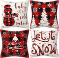 4Pcs Red Christmas Pillow Covers, 18 X 18 Inch Winter Holidays Christmas Cushion Cover Decoration for Sofa, Christmas Decorations Winter Holiday Decorations for Home Couch