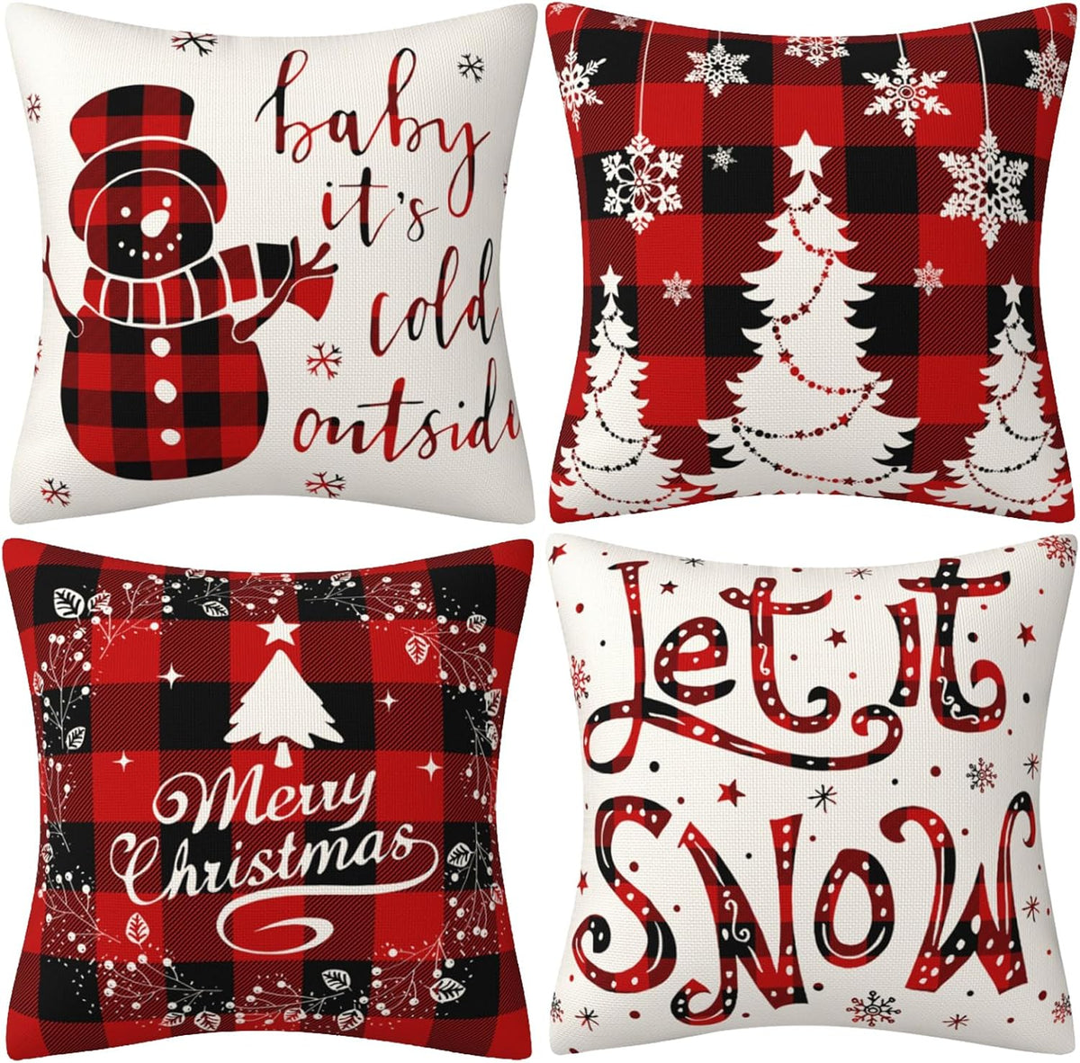4Pcs Red Christmas Pillow Covers, 18 X 18 Inch Winter Holidays Christmas Cushion Cover Decoration for Sofa, Christmas Decorations Winter Holiday Decorations for Home Couch