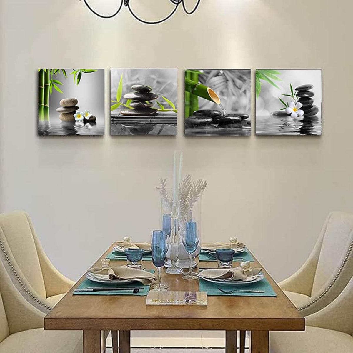 Bathroom Wall Art Black and White Wall Decor Zen Artwork Buddha Green Canvas ...
