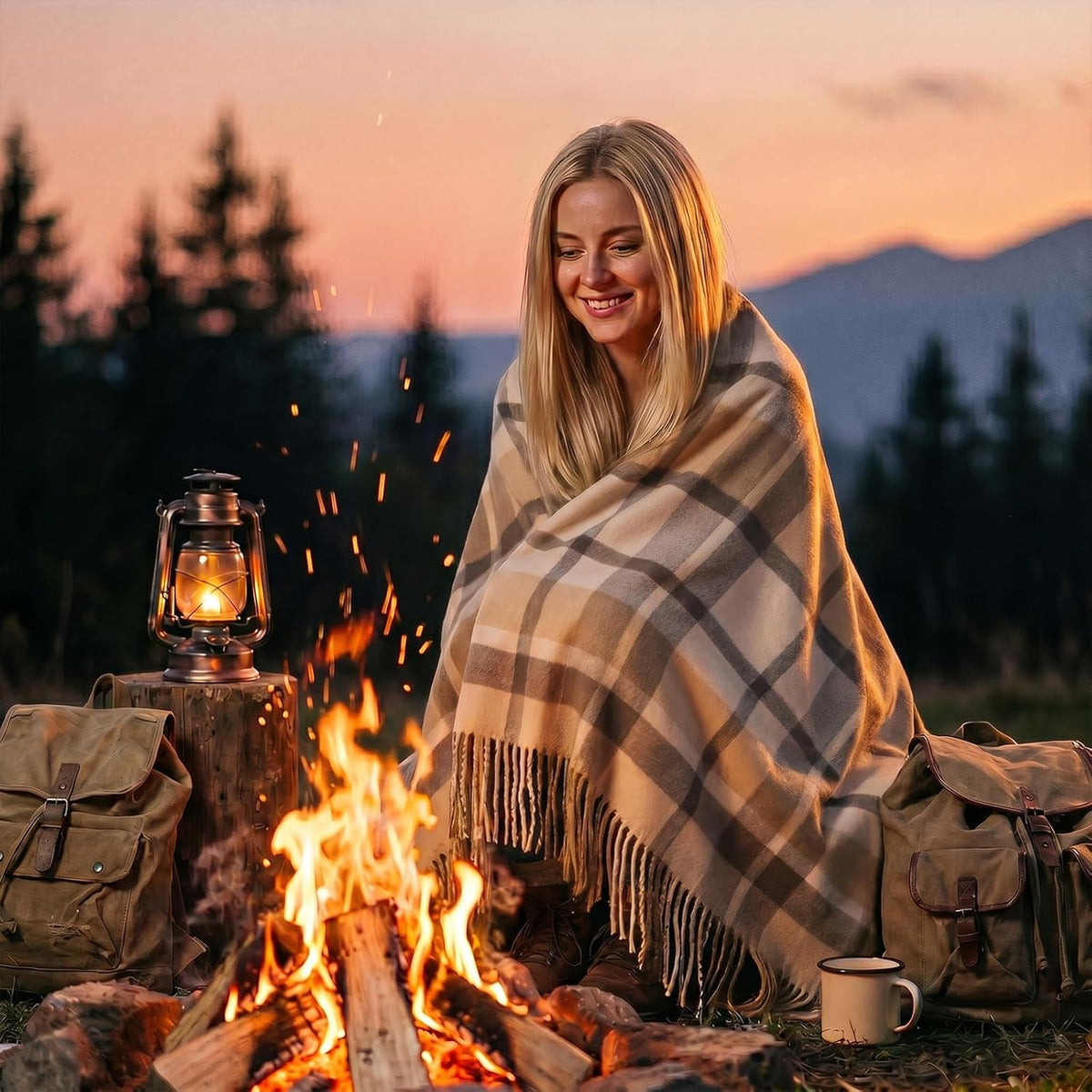 Pure Wool Throw Blanket Plaid Tartan Blankets 55X83 Inch,1.5Lb
