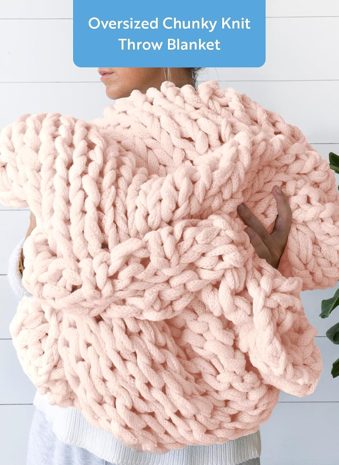 Beddings Oversized Chunky Knit Throw Blanket Acrylic Hypoallergenic - 47'' X 59'' Cozy Home Accent for Snuggling, Lounging, and Stylish Décor (Blush)