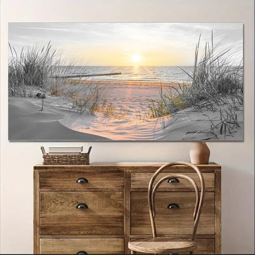 -Black and White Sunset Beach Wall Art Coastal Room Decor Ocean Picture for Living Room Wall Art Bedroom Seascape Artwork Prints Sea Scene Painting Modern Bathroom Office Decor