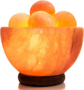 Himalayan Salt Lamp Bowl with 6 Himalayan Salt Massage Stones, Dimmable Pink Rock Salt Lamp for Bedroom, Office Desk & Meditation Room, Spa Decor, Relaxation Home Decor Gifts for Men & Women